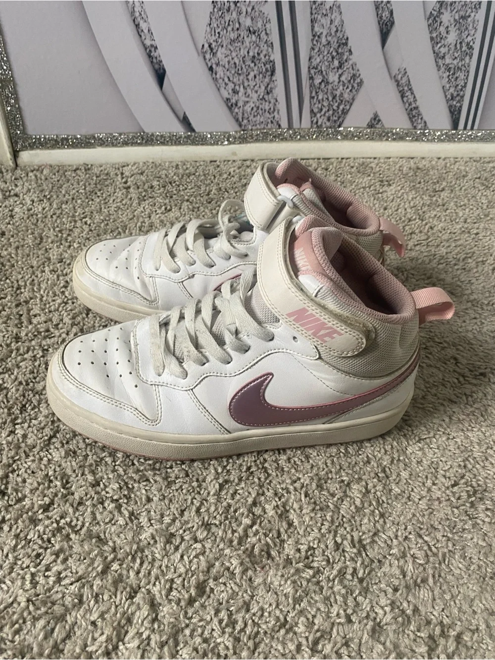 Nike Kids White and Pink High-Top Sneakers